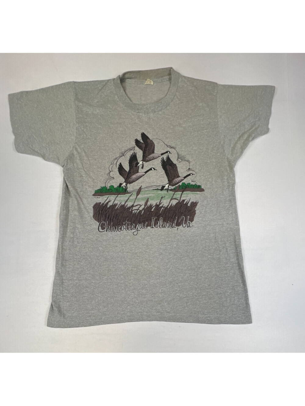 Vintage 80s Screen Stars Chincoteague Island Virginia Geese T Shirt Medium USA